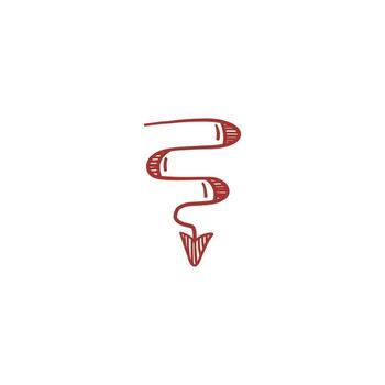 Artistic doodle of a handmade arrow, pencil red ink drawing as orientation mark, simple graphic sign for path and target. vector