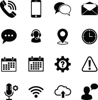 negro y blanco icono conjunto para comunicación, tecnología, y organización vector