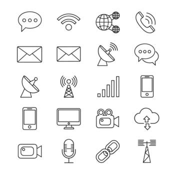colección de comunicación íconos en sencillo lineal estilo para web diseño. vector