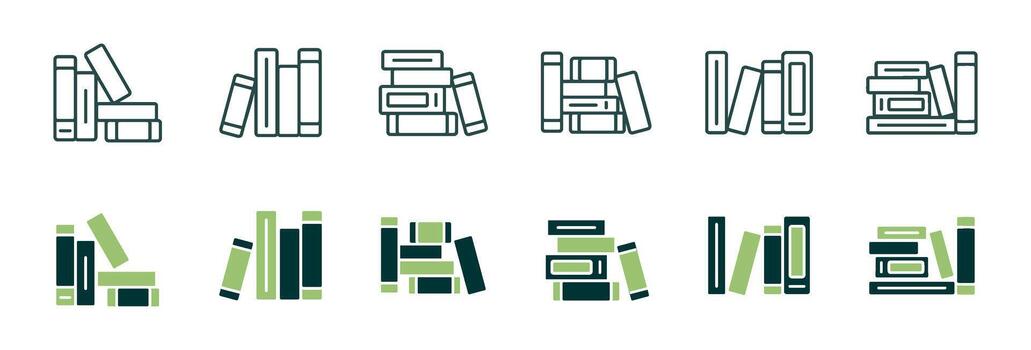 education school library book shelf icon set online book, novel, dictionary collection reading book stack signs illustration for web and app vector