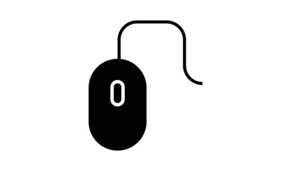 Simple black computer mouse icon with wire vector
