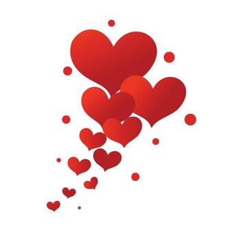 Cluster of red hearts floating upwards with smaller hearts vector