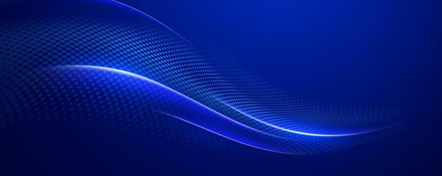 Dark blue flowing wave background with a digital halftone pattern vector