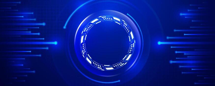Futuristic blue technology background with glowing HUD circle and data streams vector