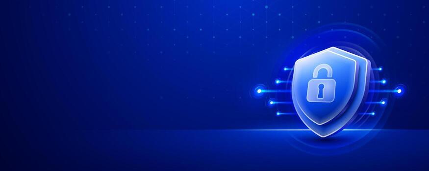 la seguridad cibernética proteger con candado en un azul digital antecedentes vector