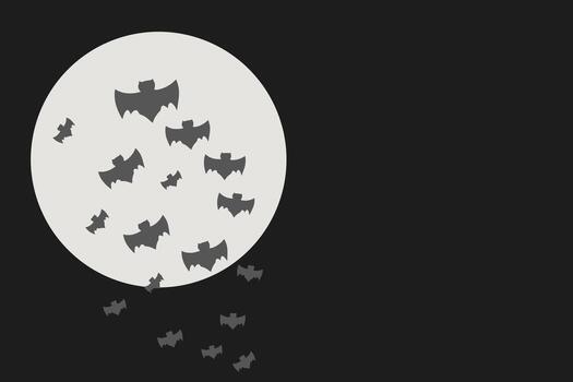Cloud of bats flying in front of the moon with copy space vector
