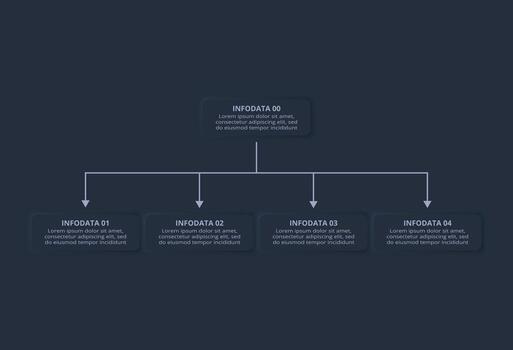 Neumorphic flowchart dark iinfographic. Creative concept for infographic with 5 steps or processes. vector