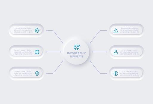 Neumorphic iinfographic. Creative concept for infographic with 6 steps or processes. vector