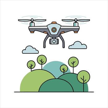 Drone flying above green landscape vector
