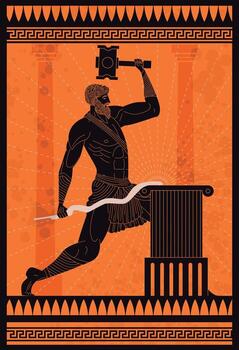 hephaestus with anvil and hammer in the forge vector