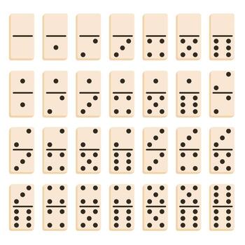 Domino game full set of figures isolated on white background in flat cartoon style. vector
