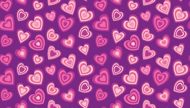 Seamless pattern with pink groovy Y2K heart shapes in flat cartoon style. vector