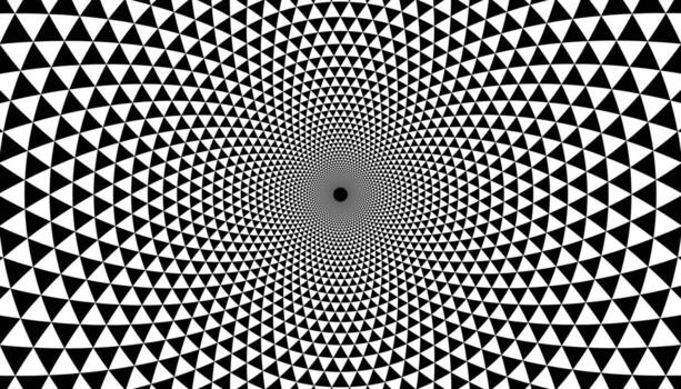 Abstract background with halftone triangle pattern forming circle in black and white flat style. vector