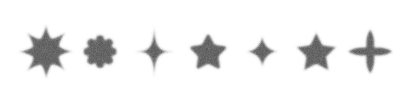 Abstract star shapes with photocopy grain texture. Vintage halftone sparkle effect in minimal style. Isolated icons for poster, decoration, pattern, and modern graphic design vector
