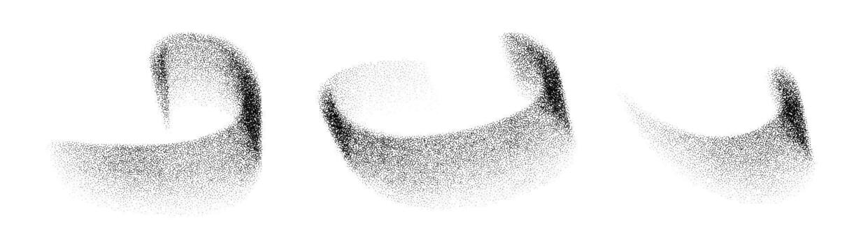 Abstract curved arcs with photocopy grain texture. Halftone stipple gradient in minimal black and white style. wave shapes for poster, background, and modern graphic design vector