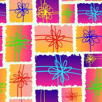 neon gradient hand drawn seamless pattern with colorful gift boxes abstract bright background digital painting texture vector