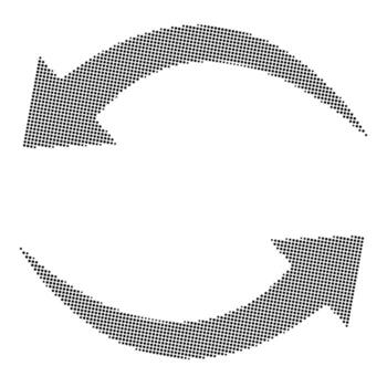 moderno icono de dos circular flechas en un continuo lazo con un trama de semitonos punteado efecto. resumen gráfico elemento para web o impresión diseño. vector