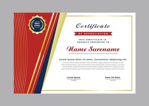 A formal certificate of appreciation design with geometric elements and badge vector