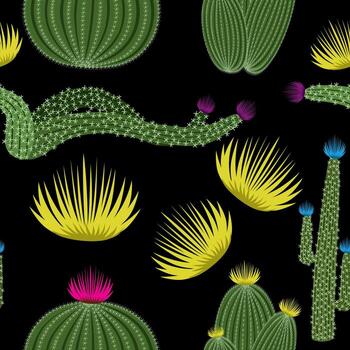 Seamless pattern with flat cactus for your fabric, summer background, wallpaper, backdrop, textile. vector