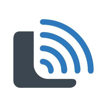 Modern flat icon of a router or wi fi signal broadcasting wireless waves on white background vector