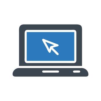 moderno ordenador portátil computadora mostrando un cursor icono en un vibrante azul pantalla antecedentes vector