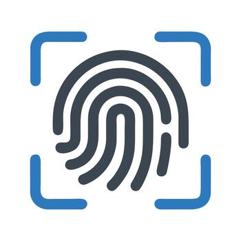 Digital fingerprint scan icon with blue scanner frame for security and identification vector