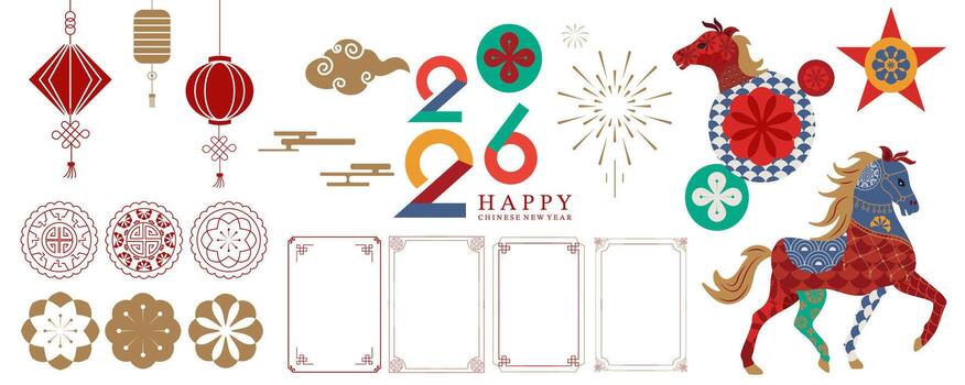 Chinese new year frame,border. year of horse abstract decoration object vector