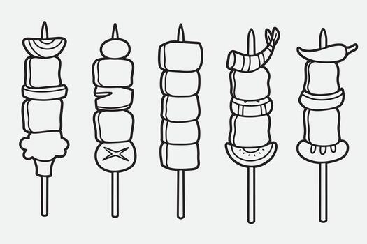 set of skewer with outline style good for icon, symbol, element design, coloring book, etc vector