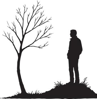 Man Stands By Bare Tree vector