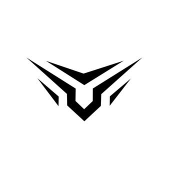 Abstract sharp emblem with bold angular lines forming a futuristic winged shape, symbolizing speed, strength, and modern technology style. vector