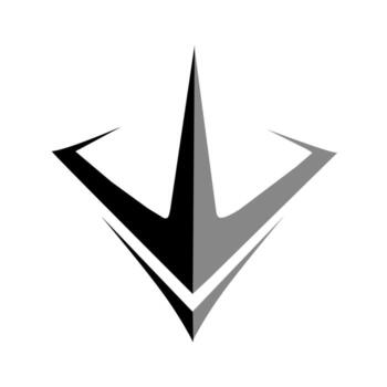 Abstract geometric logo with sharp symmetrical lines forming a dynamic arrow-like shape, symbolizing strength, focus, and modern innovation. vector