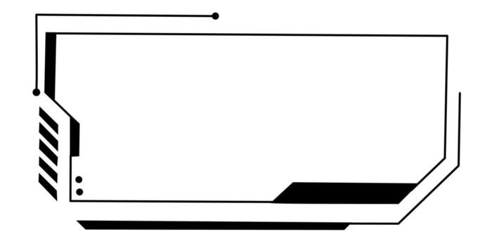 A futuristic black and white rectangular frame with geometric lines and tech inspired details, perfect for banners, digital UI, or modern sci-fi design templates. vector