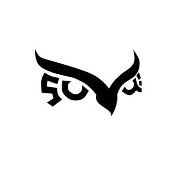 Stylized owl eyes logo design with bold angular shapes and sharp lines, symbolizing wisdom, vision, intelligence, and mystery in modern minimal style. vector