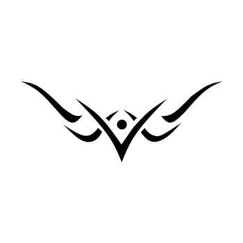 Abstract tribal tattoo design with sharp curved lines forming wings and a central circle element, symbolizing strength, balance, and freedom. vector
