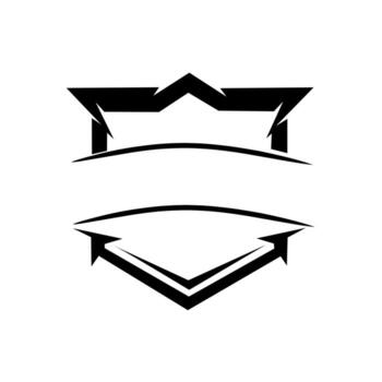 Minimalist emblem with crown-like top and shield-inspired bottom, combining sharp geometric lines and modern style, symbolizing strength and prestige. vector