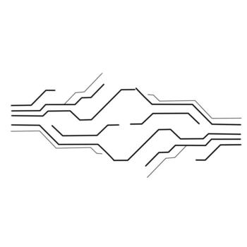 Abstract circuit board lines forming a mirrored, futuristic hi-tech border or data transfer graphic. Perfect for digital technology, AI, and connectivity designs. vector