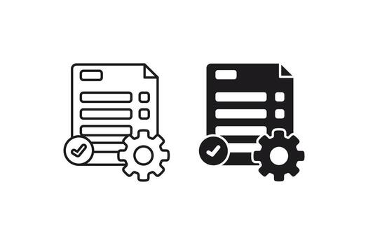 proyecto administración icono con documentos, engranajes, y cheque marcas. adecuado para negocio y proyecto administración conceptos en presentaciones o marketing. vector