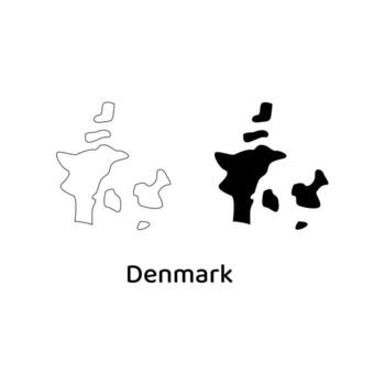Map of denmark available in both outline and solid black versions. Suitable for educational materials, travel brochures, and presentations. vector
