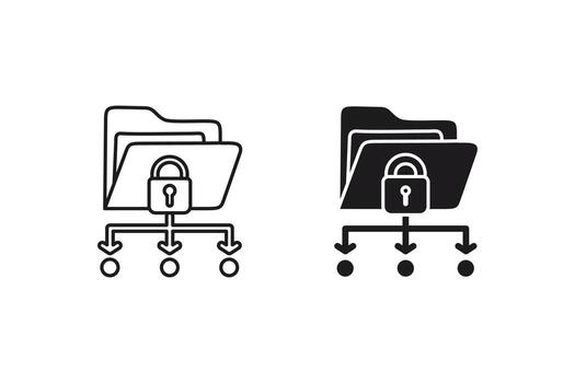 datos seguridad icono con dos carpeta íconos y candados es ideal para artículos, presentaciones, y diseños relacionado a red seguridad. vector