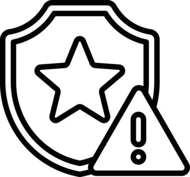 Symbol icon with a shield star and a warning sign conveys that the security system has detected a threat, vulnerability, or breach. vector