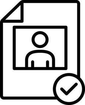 Document containing a user profile or identity, accompanied by a verification mark that the information has been checked and deemed valid or accurate vector