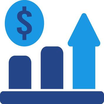 The arrow icon pointing upwards and the rising bar graph clearly symbolize growth, increase, or increase in value vector