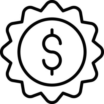 The outline icon of a label stamp indicates the presence of a monetary value or price associated with it, most likely in the context of a discount or special offer. vector