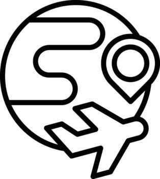 A global travel concept icon or determining the location of a destination on a world map, combining elements of a world map, location pins, and airplanes vector