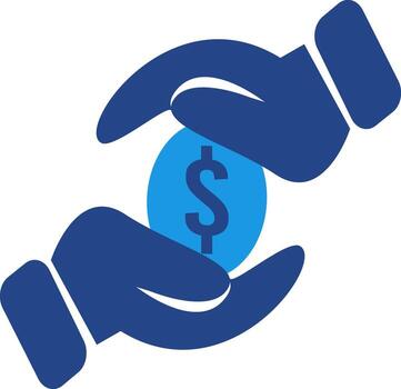 The icon describes the transaction process, where money moves from one party to another, the act of giving a donation or contribution. vector