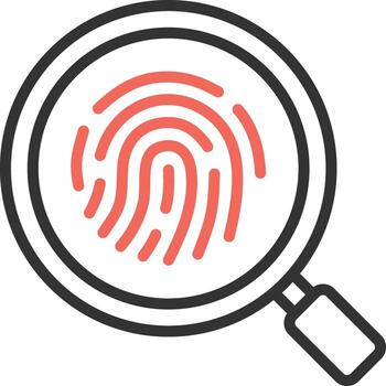 forensic investigation of fingerprint magnifying glass, security, or identification of a problem related to criminal investigation law vector