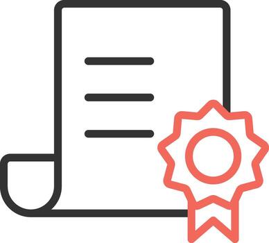 Document icon with a ribbon indicates an award, recognition, or validation of the contents of the document as evidence of a recognized achievement or qualification vector