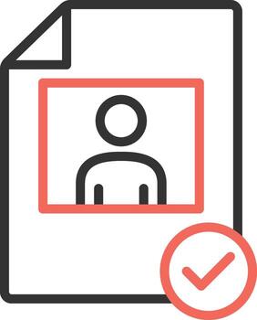 icono de un documento conteniendo un usuario perfil o identidad, acompañado por un verificación marca ese el información tiene estado comprobado y considerado válido o preciso vector