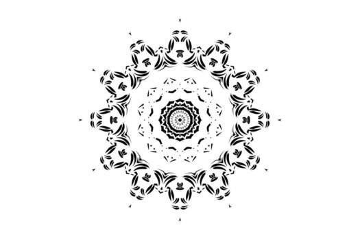 Decorative mandala pattern in black and white with hexagonal core and intricate floral symmetry vector