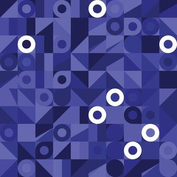 Abstract geometric mosaic pattern with blue triangles squares and circles on modern background vector